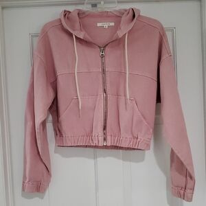 Pac Sun Dusty Pink Hooded Jean Jacket Sz S